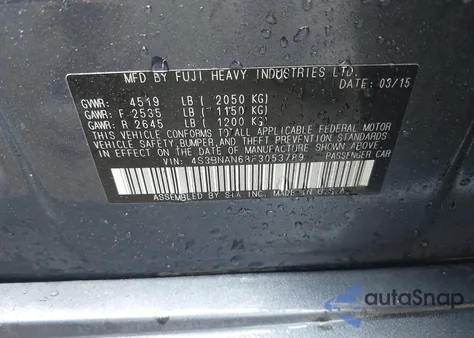 2015 Subaru Legacy 2.5I Limited z USA, uszkodzony, nr VIN 4S3BNAN68F3053789